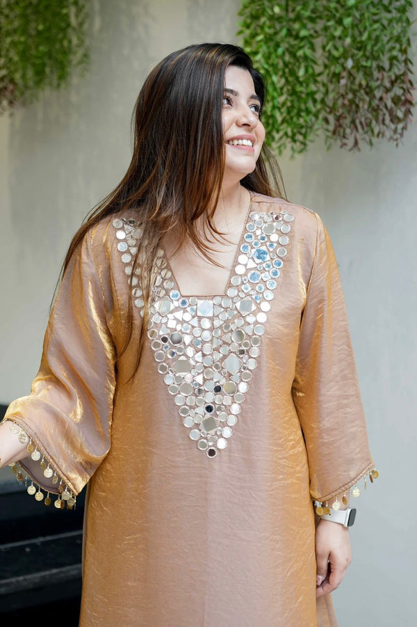 Presenting Beautiful Heavy quality Frenddy Fabric designer festive wear 2pc Cord Set  with Bell  Sleeves & Crape Lining.