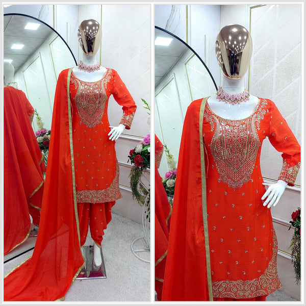 Presenting New Products Pure Cinon Top-Dhoti and Dupatta Set Fully Stitched Ready To Wear