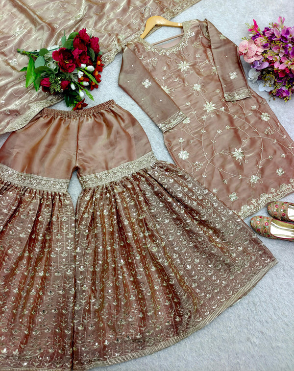 Presenting New Zimmy-Chu Silk Top-Sarara and Dupatta Set Fully Stitched Ready To Wear