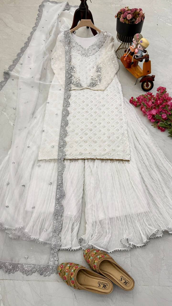 Z-Series New Designer Party Top Pallazo & Dupatta Set