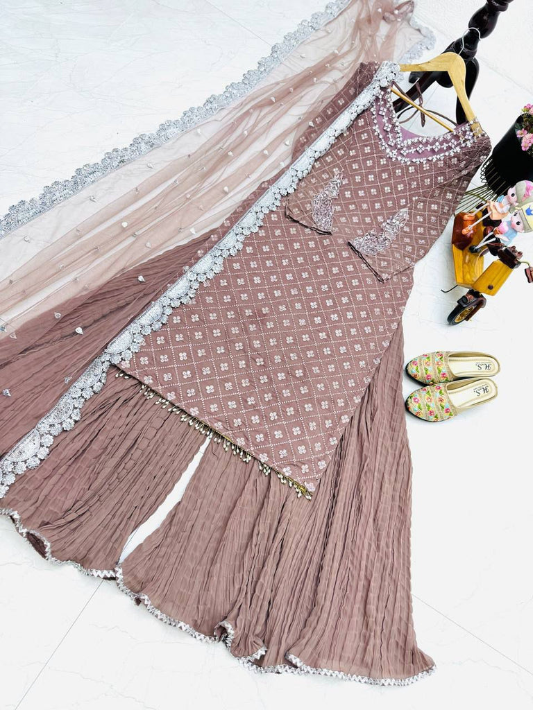 Z-Series New Designer Party Top Pallazo & Dupatta Set
