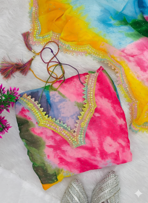 Gorgeous Rainbow Lace Touch-Up Anarkali Gown With Diamonds Work