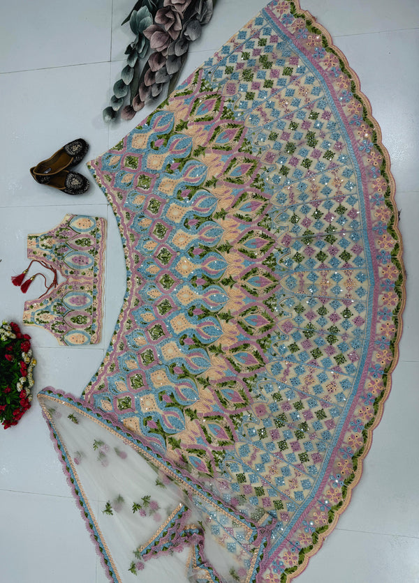 BRIDAL WEAR HEAVY EMBROIDERY STITCHED WITH REAL MIRROR HAND WORK LEHENGA CHOLI