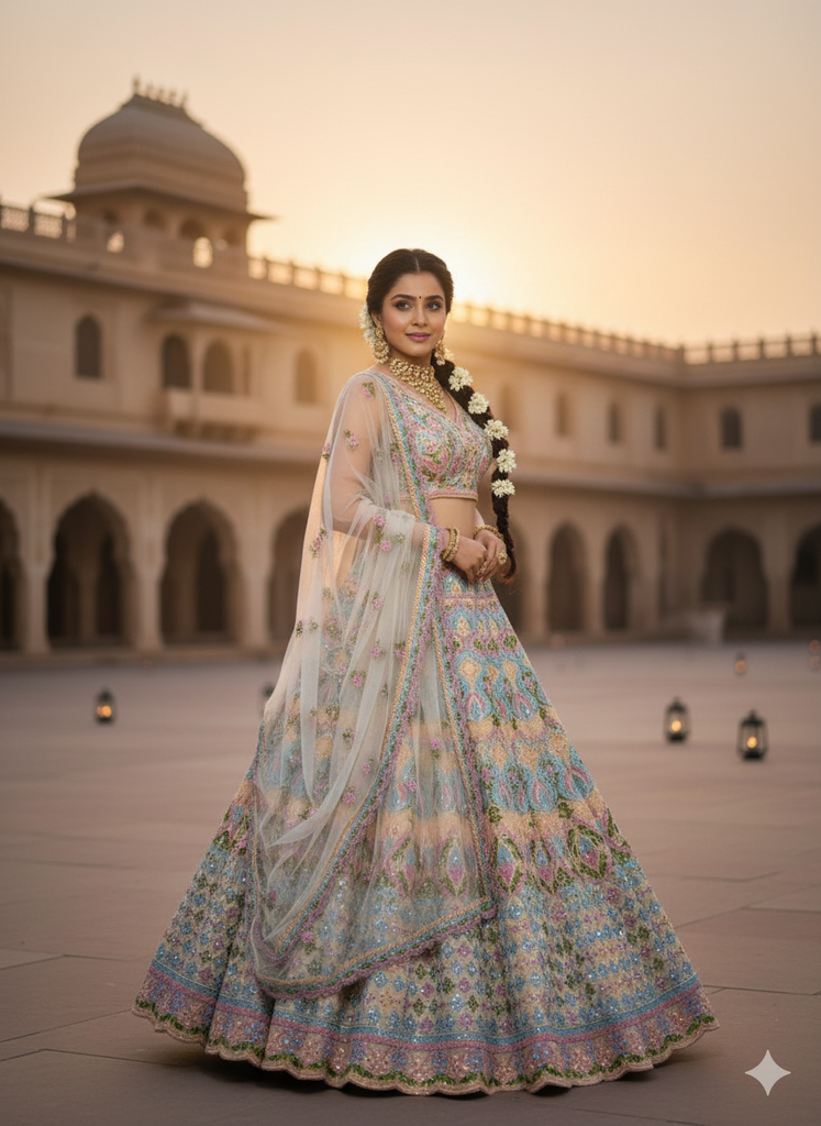 BRIDAL WEAR HEAVY EMBROIDERY STITCHED WITH REAL MIRROR HAND WORK LEHENGA CHOLI