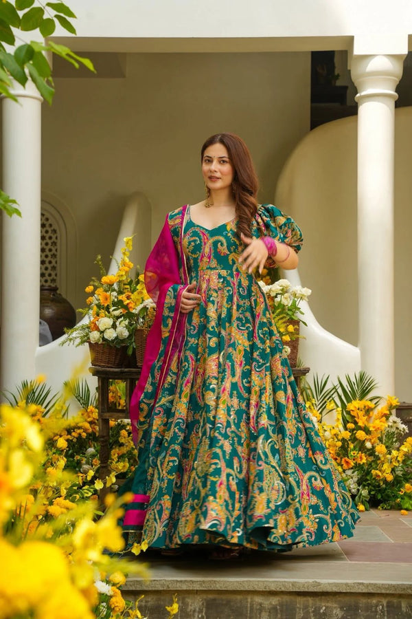 Anarkali gown - Digital printed organza silk suit