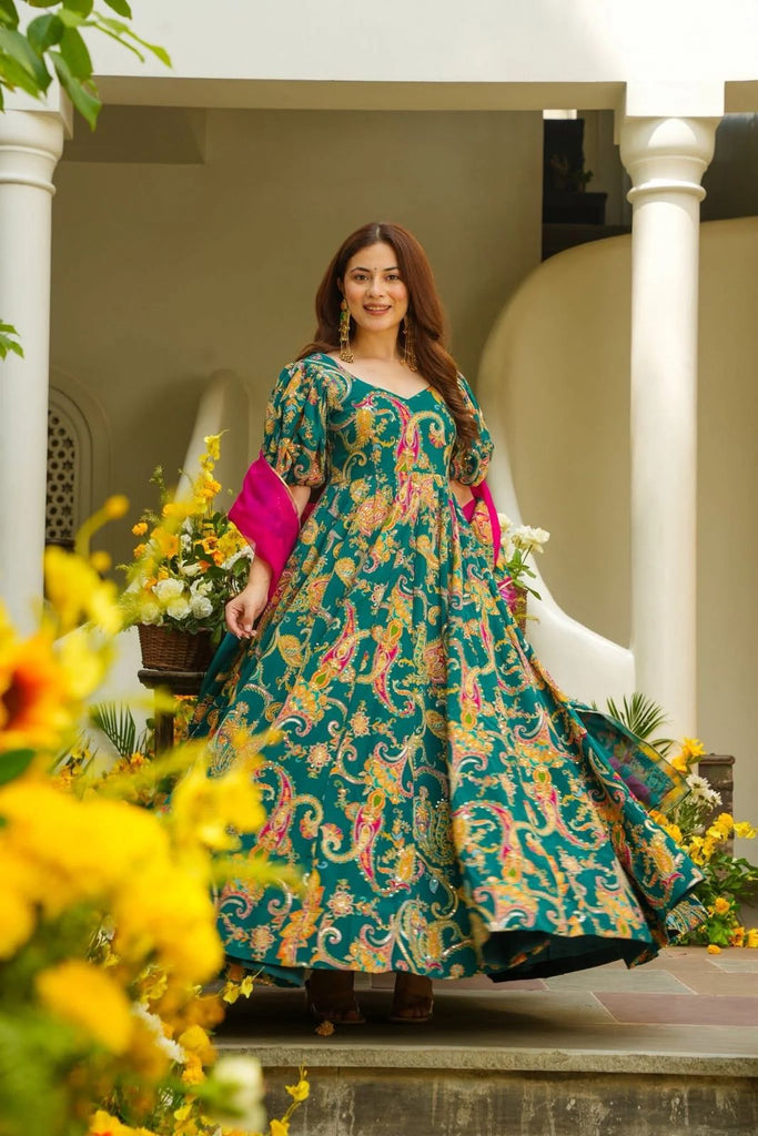 Anarkali gown - Digital printed organza silk suit