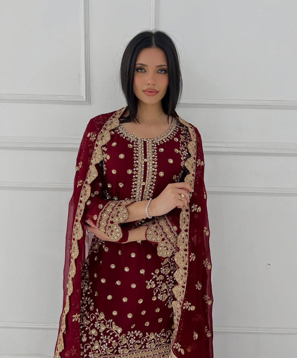 Top-Plazzo And Dupatta Set Fully Stitched Ready To Wear