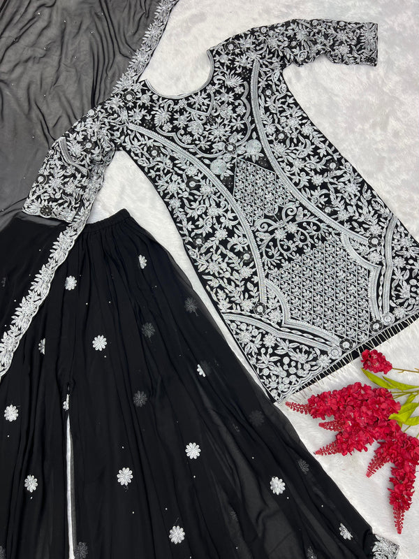NEW FANCY DESIGN HEAVY EMBROIDERY WORK TOP-PLAZZO WITH DUPATTA
