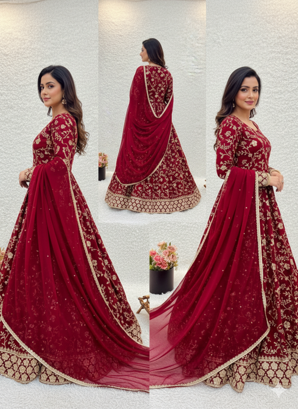 Elegant Embroidered Sequence Designer Anarkali Three Piece Set