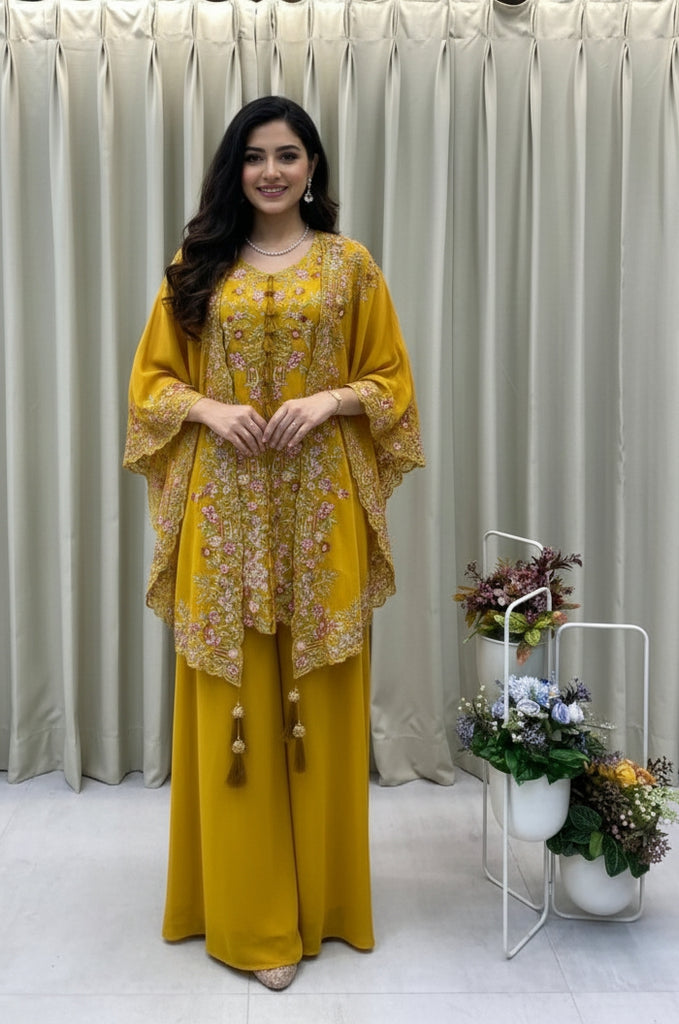 KURTA PLAZZO PAIR WITH SHRUGE IN SEQUENCE EMBROIDERY WORK