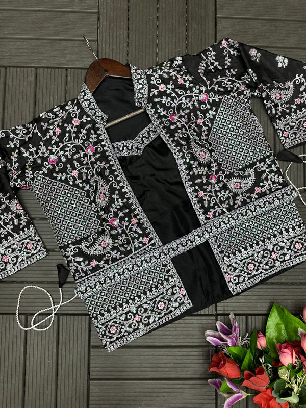 Trending Embroidery Sequence work ready to wear saree with full koti