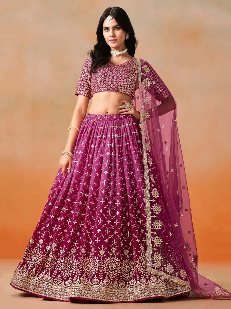 BRIDAL WEAR EMBROIDERED SEQUENCE WORK LEHENGAS CHOLI WITH DUPATTA