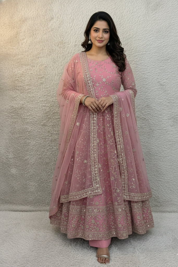 SPACIAL FANCY DESIGN HEAVY EMBROIDERY AND SEQUENCE WORK ANARKALI GOWN-BOTTOM WITH DUPATTA