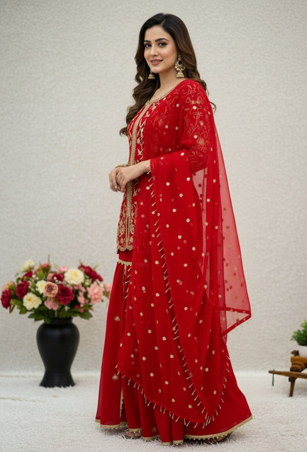 Heavy Faux Georgette With Embroidery Sequence Work Top palazzo