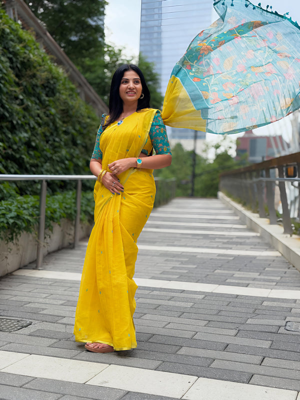 Heavy linen blooming saree With Kalamkari digital print on allover saree