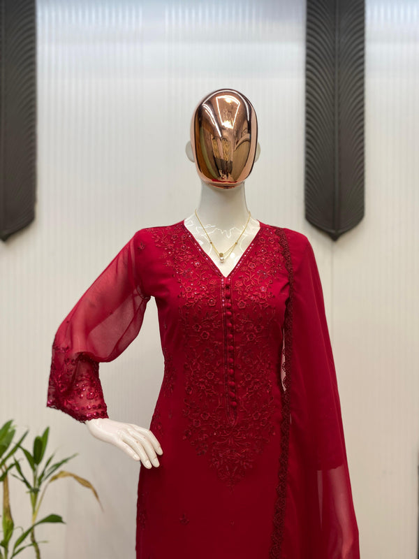 EXCLUSIVE 3 PIECE PLAZZO PAIR WITH DUPATTA IN SEQUENCE EMBROIDERY WORK