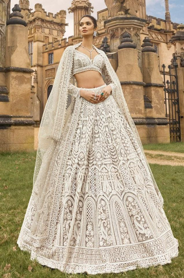 Net lehenga with sequins , dori & thread work