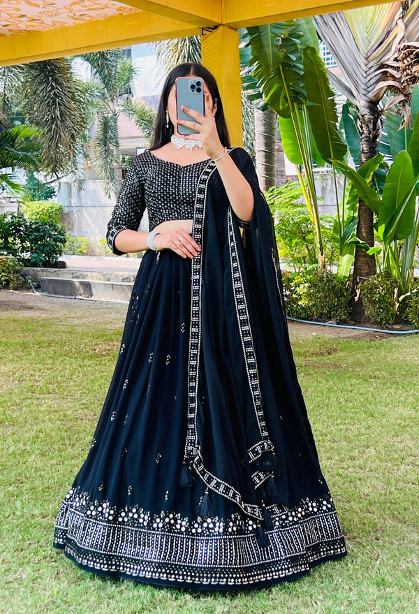 Classical Black Embroidery Lehenga