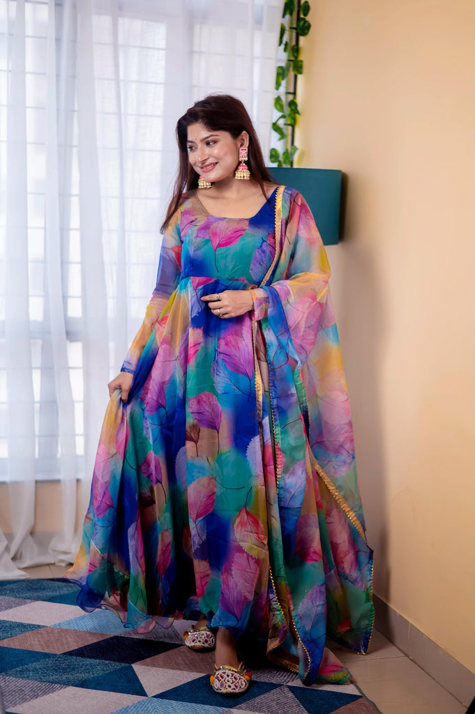 Party Wear Look Organza Taby Silk Gown With Dupatta bottom