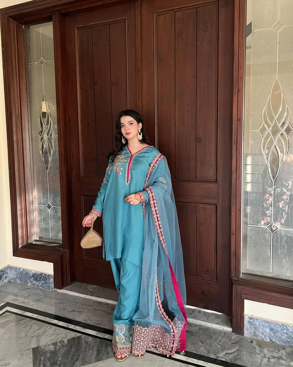 Designer Party Top Pallazo & Dupatta Set