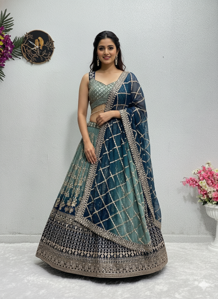 BRIDAL WEAR HEAVY Faux GEORGETTE EMBROIDERED SEQUENCE WORK LEHENGAS CHOLI WITH DUPATTA