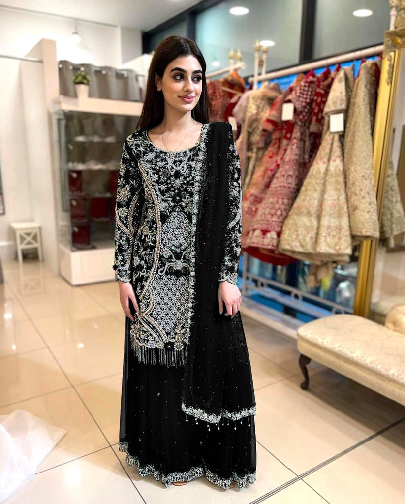 NEW FANCY DESIGN HEAVY EMBROIDERY WORK TOP-PLAZZO WITH DUPATTA