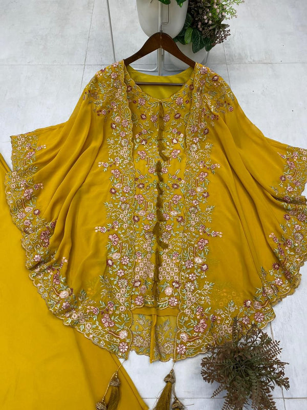 KURTA PLAZZO PAIR WITH SHRUGE IN SEQUENCE EMBROIDERY WORK