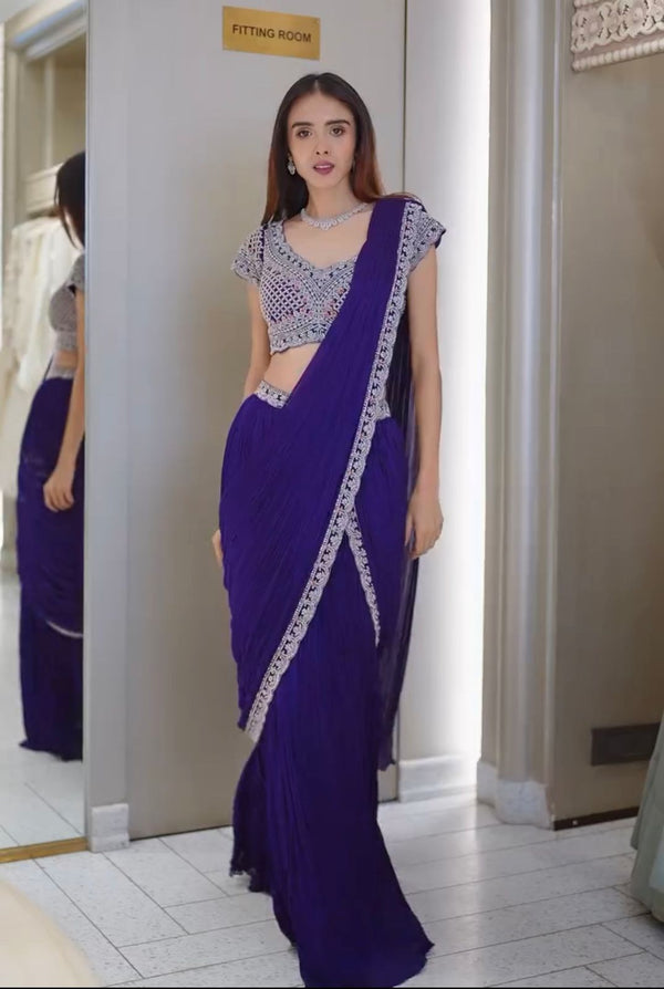 LAHENGA SAREE WITH STICH BLOUSE WITH EMBROIDERY WORK