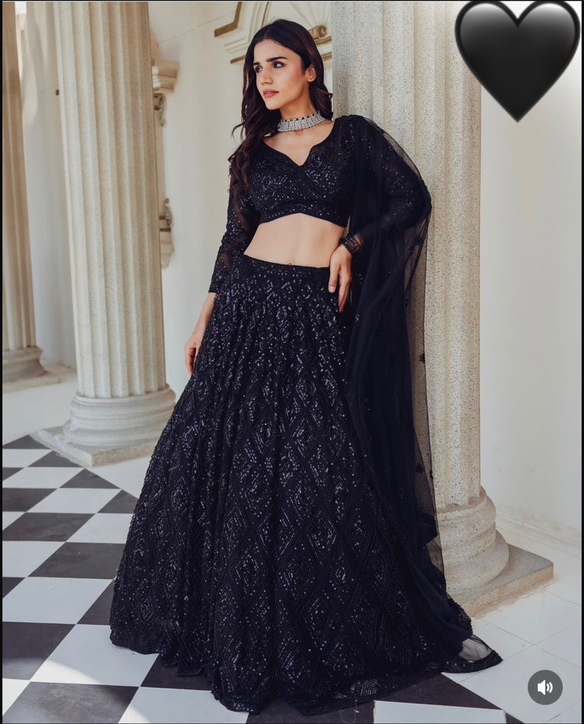 Georgette lehenga with sequins & dori work