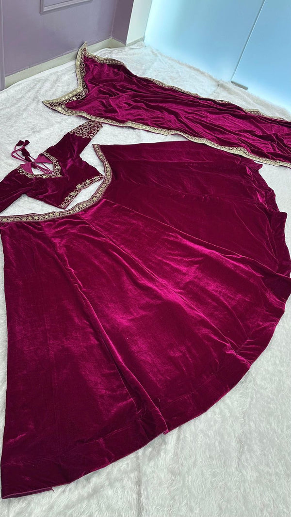 Velvet fabric with sequins,Dori & zari thread work Lehenga Choli