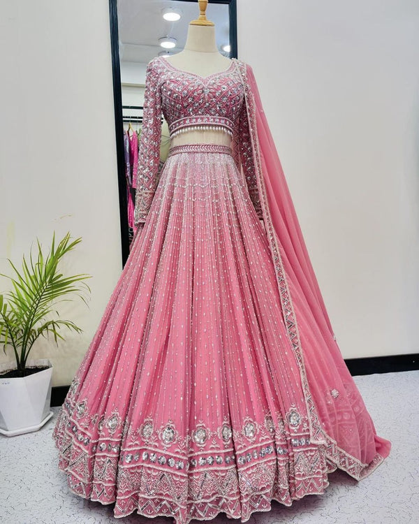 BRIDAL WEAR HEAVY EMBROIDERED SEQUENCE WORK LEHENGAS CHOLI WITH DUPATTA