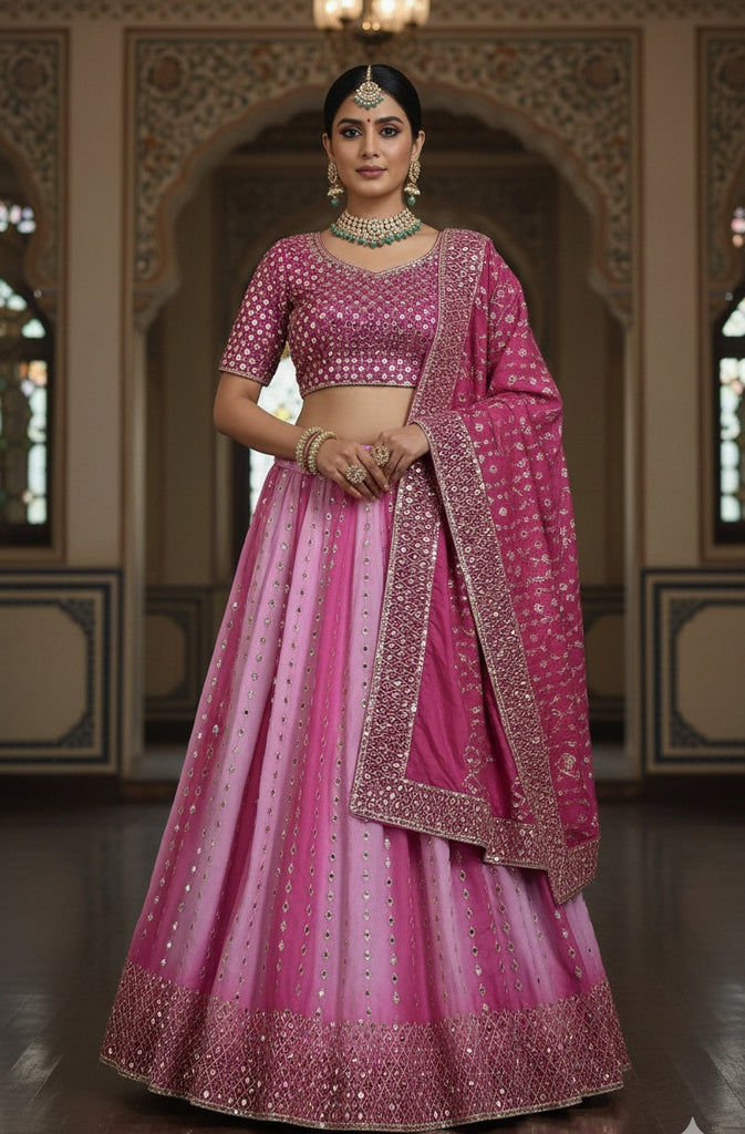 Launching 4 meter flared Fox Georgette Real Mirror work Lehenga