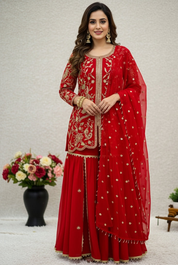 Heavy Faux Georgette With Embroidery Sequence Work Top palazzo