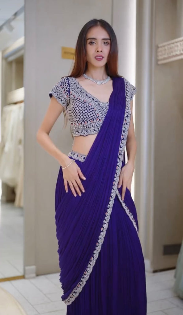 LAHENGA SAREE WITH STICH BLOUSE WITH EMBROIDERY WORK
