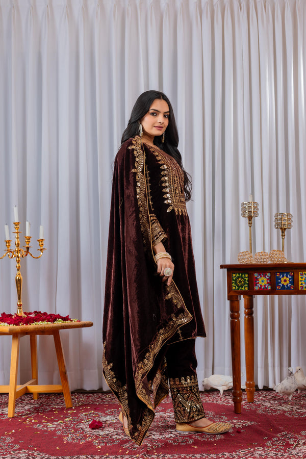 Party Wear Heavy Viscose Velvet Top Bottom & Dupatta