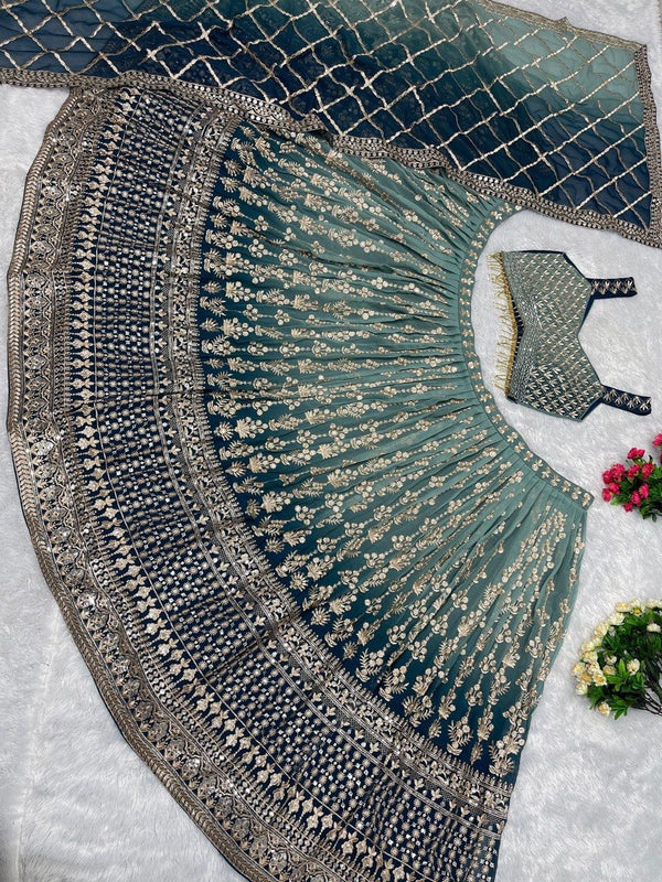 BRIDAL WEAR HEAVY Faux GEORGETTE EMBROIDERED SEQUENCE WORK LEHENGAS CHOLI WITH DUPATTA