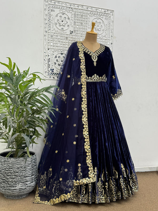 Beautiful velvet Long Gown - Pent With Dupatta Set