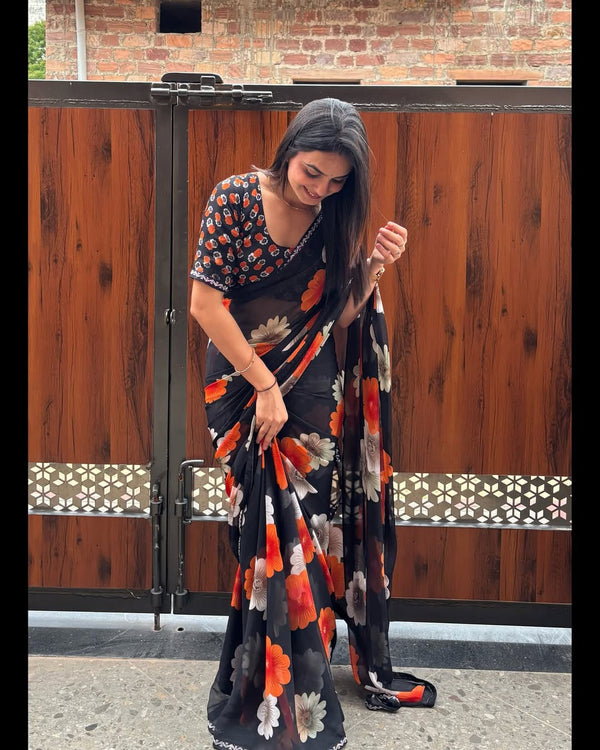 Heavy blooming Georgette saree