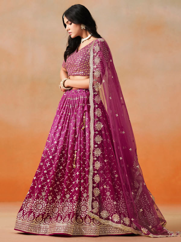 BRIDAL WEAR EMBROIDERED SEQUENCE WORK LEHENGAS CHOLI WITH DUPATTA