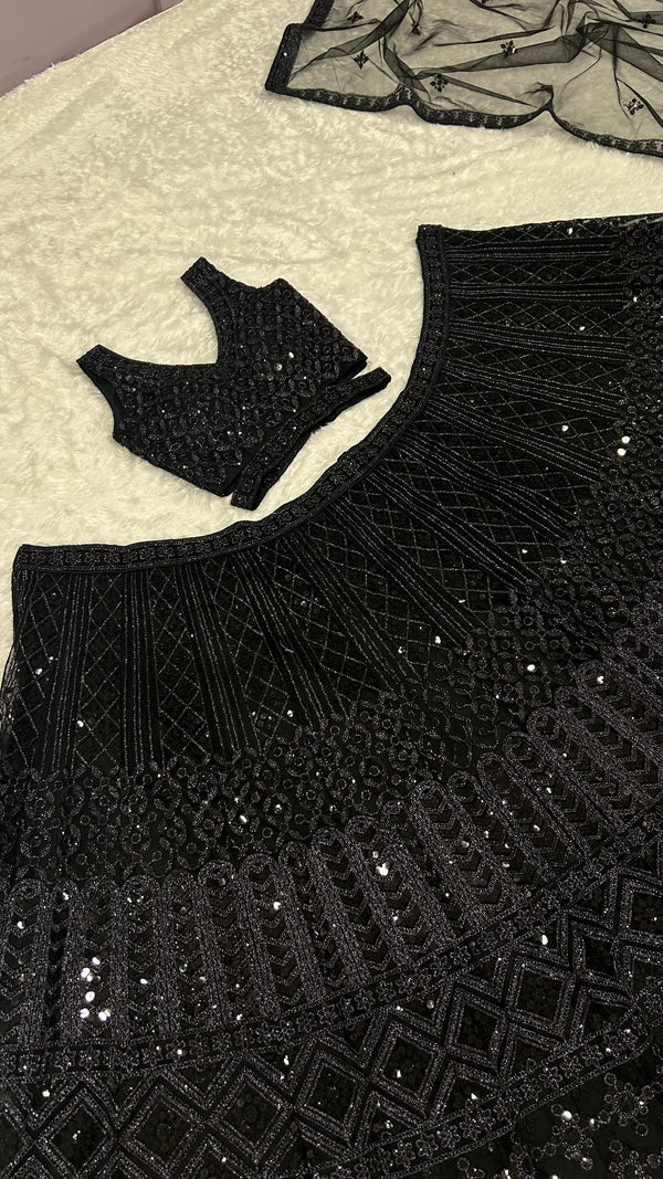 Net lehnga with dori & sequins work